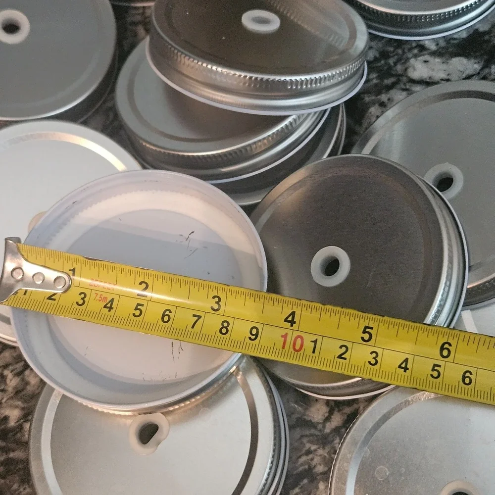 silver-colored tinplate‎ mason jar lids straw silicone center 20pcs
